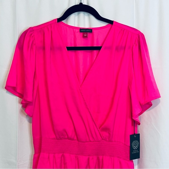 Vince Camuto Tiered NEON Pink Layered Flattering Midi Dress- Size Large NWT's - Picture 11 of 12